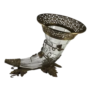 2000’s Cornucopia “Horn of Plenty” Made of Bronze and Crystal by Castilian Imports
