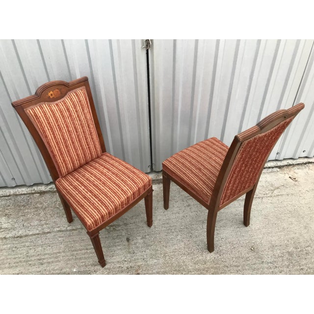 Set of 2 inlaid Art Nouveau chairs 1920 The condition of the wood and fabric good original, wood cleaned and reapplied...