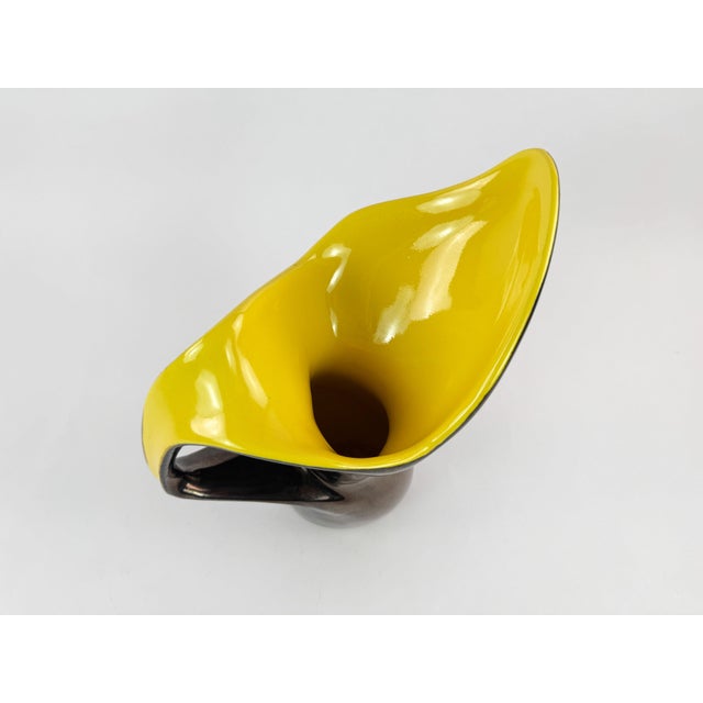 Black Vintage Ceramidi French Sculptural Ceramic Vase With Yellow Interior For Sale - Image 8 of 16