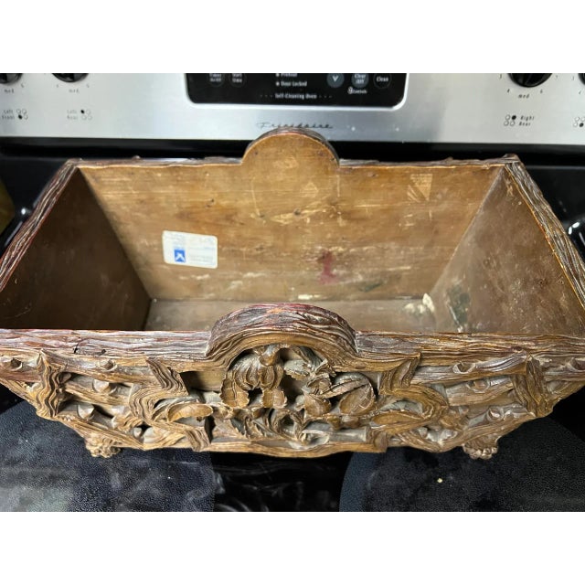 Rustic Late 19th Century Black Forest Carved Wood Jardiniere or Planter With Toby West Tag For Sale - Image 3 of 6