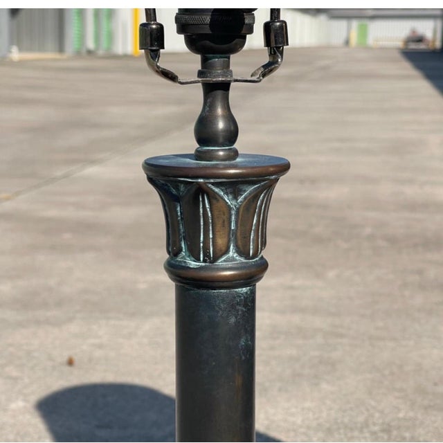 Bronze Visual Comforts Patinated Bronze Neo Classical Empire Brass Shade Table Lamps, a Pair For Sale - Image 8 of 9