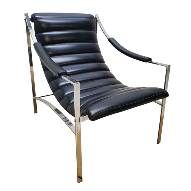 1970s Mid Century Italian Chrome Lounge Sling Chair Tuck Roll Living Room Arm Vintage For Sale - Image 18 of 18