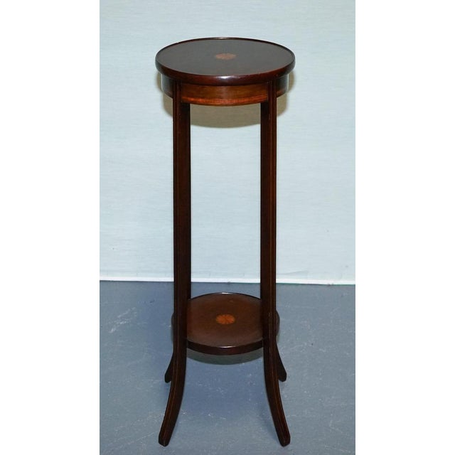 Gold Antique Hardwood Two Tier Plant Stand with Starburst Marquetry Inlay For Sale - Image 8 of 10