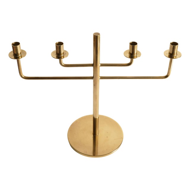 Scandinavian Modern Brass Candelabra by Hans-Agne Jakobsson, Markaryd, 1960s For Sale