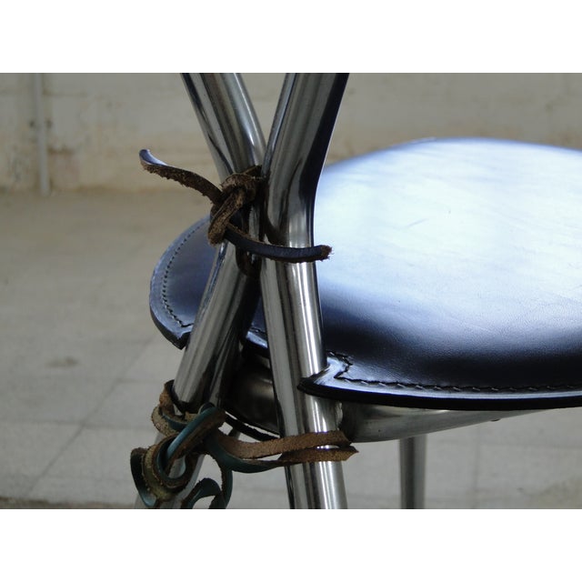 Metal Italian Butterfly Chair with Chromed Steel Tubing and Leather by Arrben, 1980s, Set of 2 For Sale - Image 7 of 18