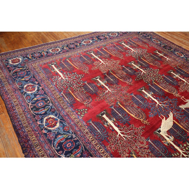 Textile Zabihi Collection Persian Animal Crane Tabriz Willow Carpet For Sale - Image 7 of 12