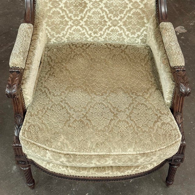 Pair of 19th Century French Louis XVI Walnut Armchairs ~ Bergeres For Sale - Image 13 of 17