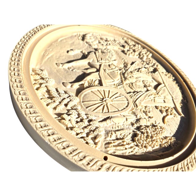 1950s 1950s 18″ Carved Alabaster Wall Medallion — Classical Stone Relief For Sale - Image 5 of 8