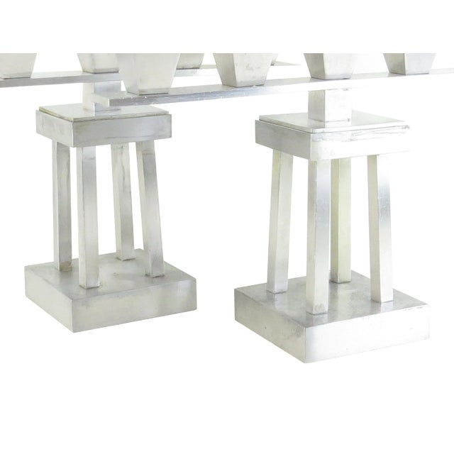 Vintage Art Deco Brushed Aluminum 5-Light Candle Holders - a Pair For Sale - Image 10 of 12