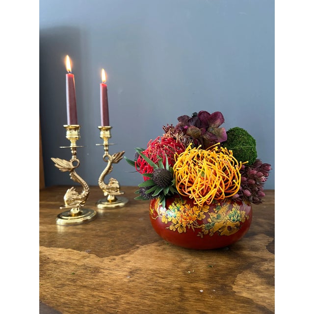 1930s 1930s Antique Japanese Hand Painted Wooden Vase For Sale - Image 5 of 6