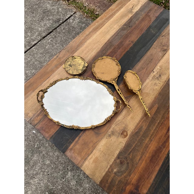 Hollywood Regency 1950s Gold Gilt Vanity Mirror Set - 4 Pieces For Sale - Image 3 of 6