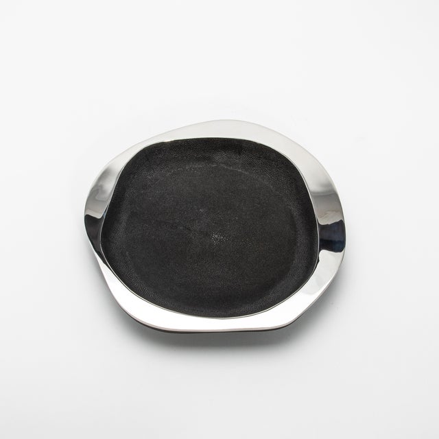 Metal Bowl in Black Shagreen With Stainless Steel Details R&y Augousti For Sale - Image 7 of 9