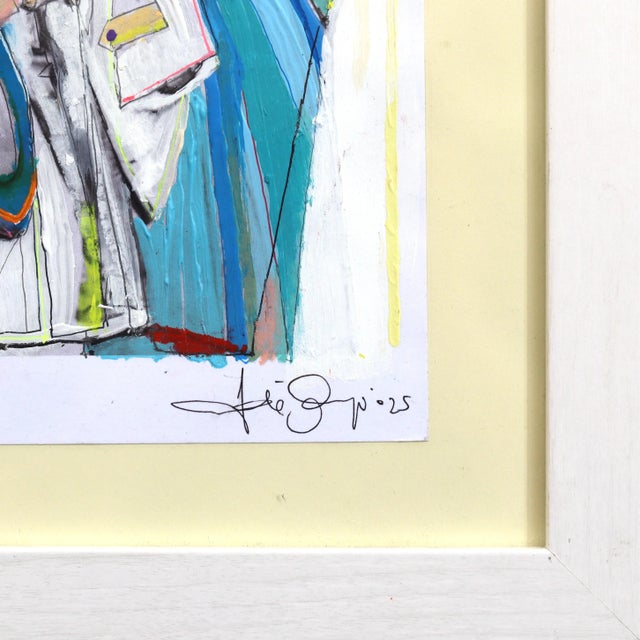 2020s Experience - Colorful Quirky Figurative Mixed Media Framed Original Artwork by Fabio Coruzzi For Sale - Image 5 of 9