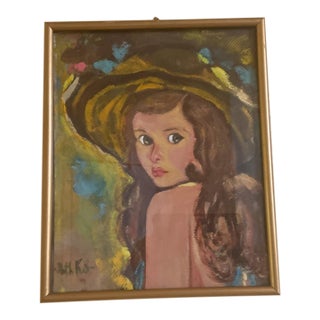 Vintage Portrait of a Girl by Artist Ruth K S - Framed For Sale