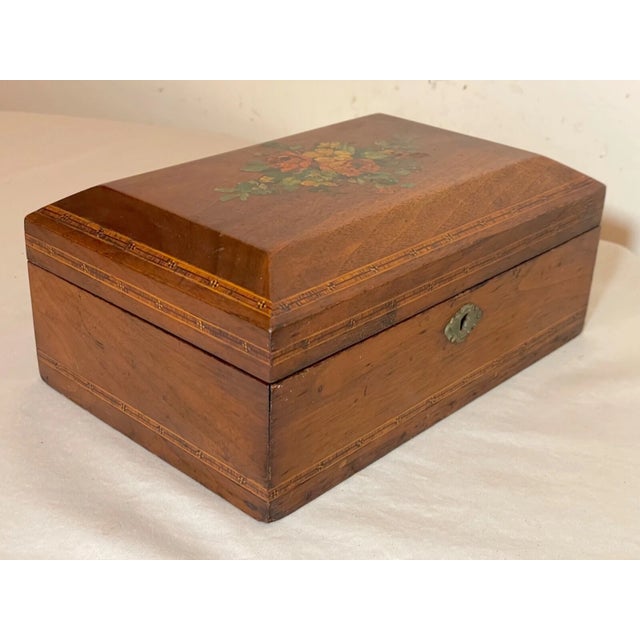 Antique 19th Century Handmade Inlaid Marquetry Painted Wood Wooden Jewelry Box For Sale - Image 4 of 16