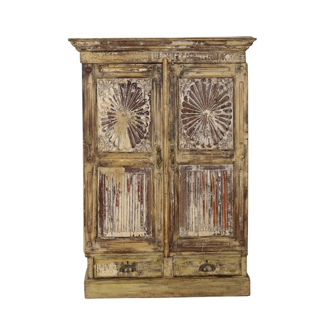 1900 - 1909 Antique Indian Painted Teakwood Armoire For Sale - Image 5 of 7