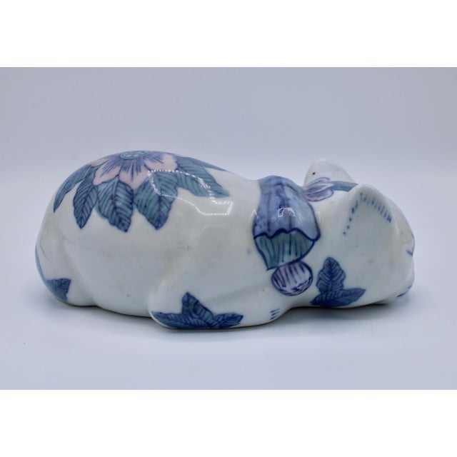 Asian Mid 20th Century Asian Blue and White Ceramic Cat For Sale - Image 3 of 9