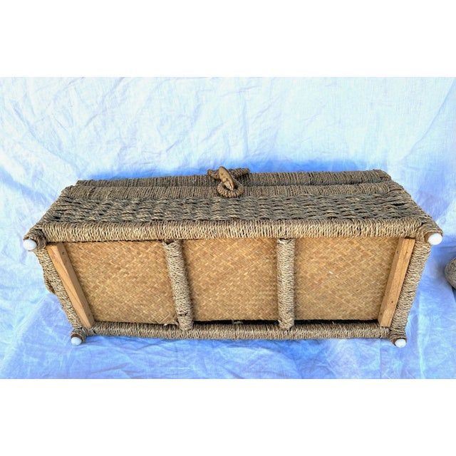 Tan Vintage Rectangle Raffia Trunk For Sale - Image 8 of 8