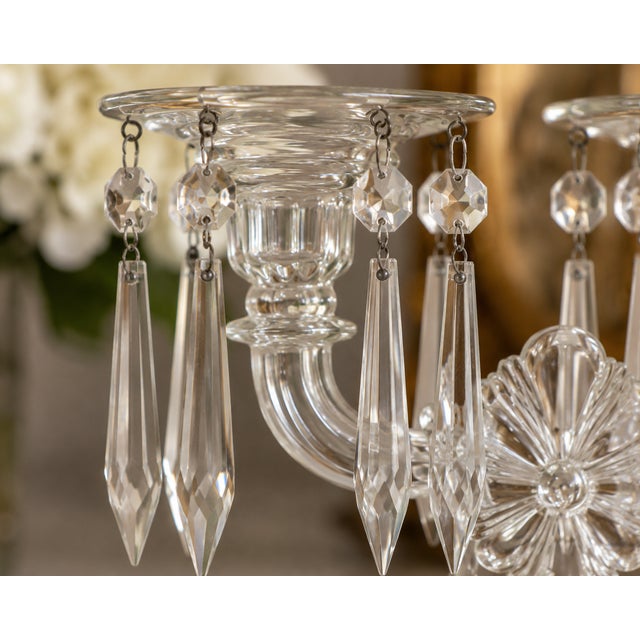 Hollywood Regency Vintage Hollywood Regency Crystal Prism Double Glass Candlestick Holders – Pair For Sale - Image 3 of 7