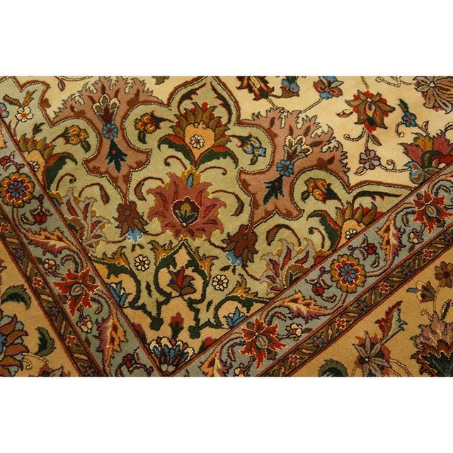 1940s Antique Beige Shah Abbas Floral Traditional Tabriz Knotted Wool Carpet Rug For Sale - Image 11 of 12