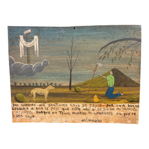 Mexican Ex-Voto Retablo Painting, Dated 1960, Harvest Prayer to the Holy Cross