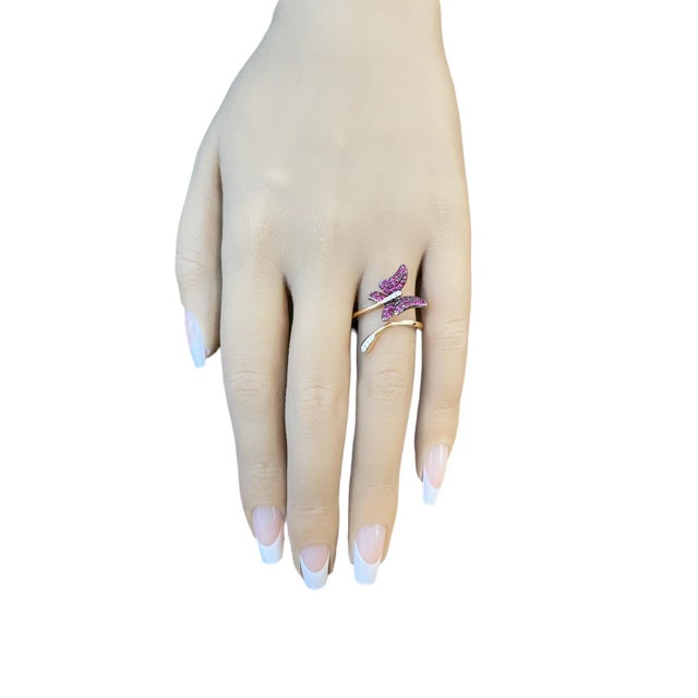 Early 21st Century Ruby Butterfly Diamond Ring - 18k Rose Gold, Size 7.25 For Sale - Image 5 of 5