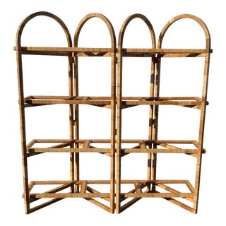 Late 20th Century Folding Rattan-Wrapped Arch Etagere Shelf For Sale