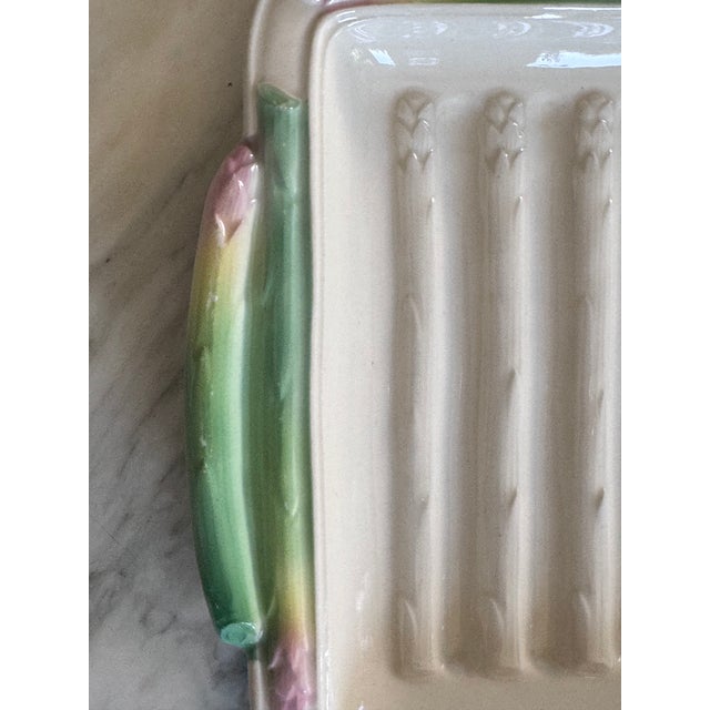 1930s Made in Czechoslovakia Two Piece Majolica Style Asparagus Plates - Set of 2 Pieces For Sale - Image 5 of 12