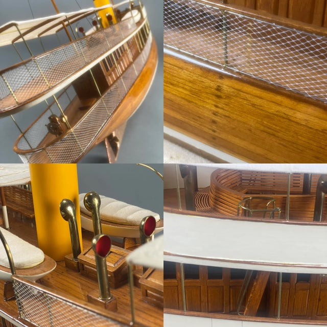 Large Vintage Mid 20th Century Handcrafted Ship Motor Cruiser Shipbuilder's Model With Display Case For Sale - Image 11 of 13