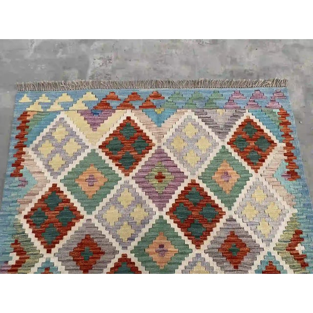 Afghan Kilim Rug With Geometric Floral Patterns For Sale - Image 4 of 7