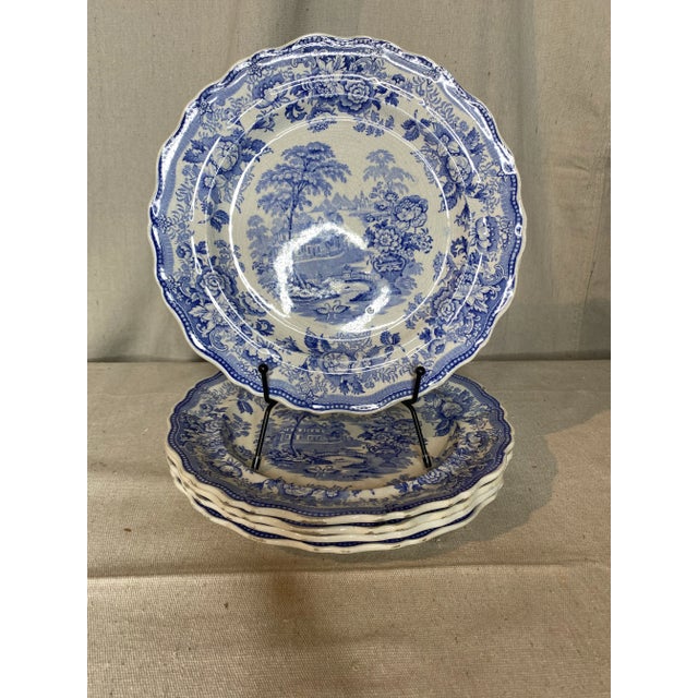 Mid 19th Century Blue & White English Staffordshire Transferware Plates- Set of 5 For Sale - Image 13 of 13