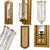 An elegant antique wall holder featuring a tall arched brass frame with a built-in mirror and a delicate glass hurricane...