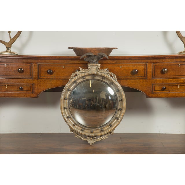 Early 20th Century English 1900s Silver Leaf Convex Girandole Bullseye Mirror with Eagle Motif For Sale - Image 5 of 12