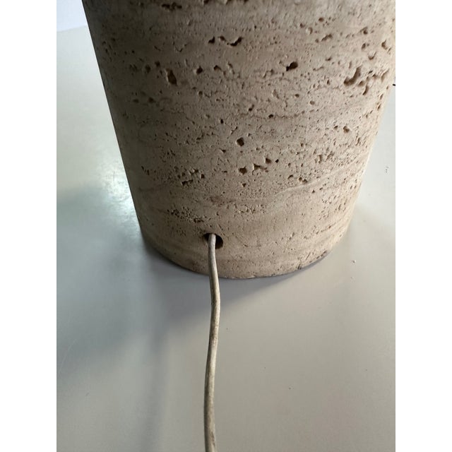Brown Italian 1960s Travertine and Brass Cylindrical Table Lamp For Sale - Image 8 of 12