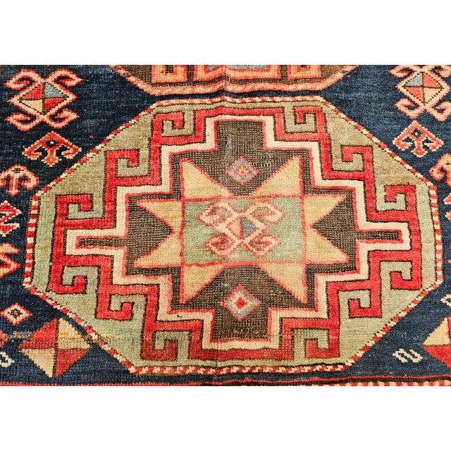 Antique Caucasian Kazak Area Rug, Hand-Knotted Wool, Geometric Medallion Pattern, 5x5 For Sale - Image 17 of 18