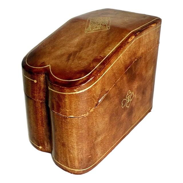 Vintage Italian Leather Playing Card Case With Embossed Gold Detailing For Sale