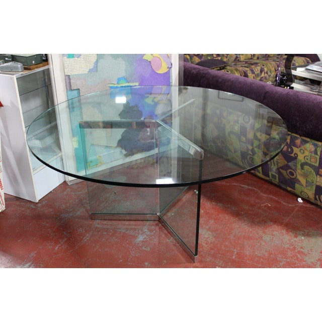 Leon Rosen 1970s Leon Rosen for Pace Glass and Chrome Dining Table For Sale - Image 4 of 5