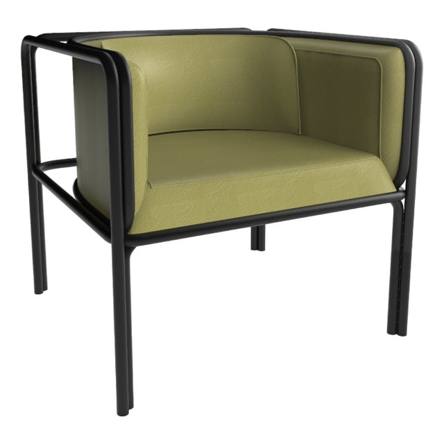 Collector Az1 Armchair Green Leather and Black Metal by Francesco Zonca For Sale