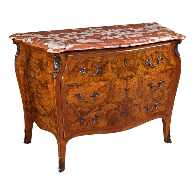 Lombard Inlaid Dresser in Louis Xv Style with Marble Top, 1950 For Sale