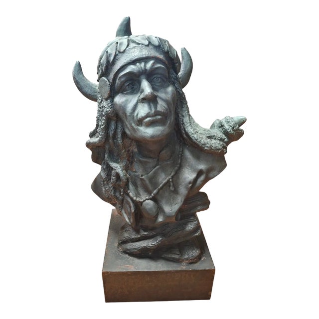 Cast Iron Native American Indian Chief Bust For Sale