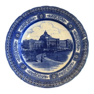 Vintage Royal Doulton Flow Blue Library of Congress Architectural Transferware Plate For Sale