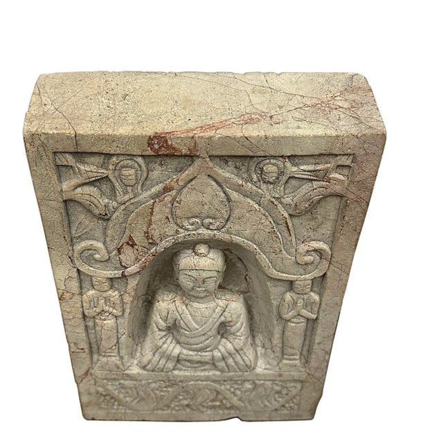 Stone Antique Chinese Stone Temple Wall Sculpture/Buddha Wall Plaque For Sale - Image 7 of 9