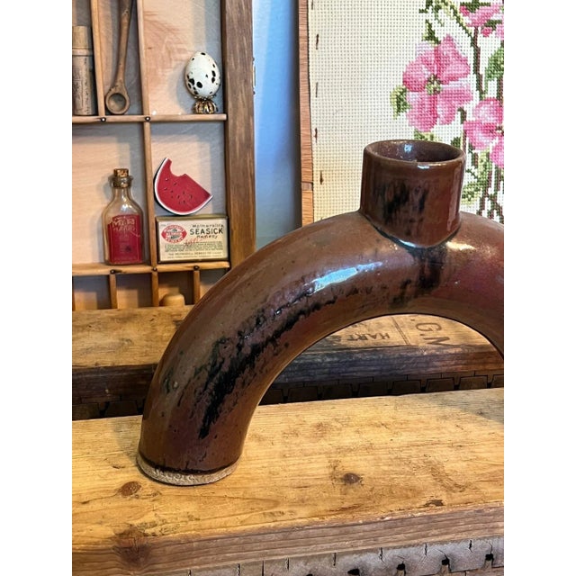 Bronze 1970s Ceramic Bronze Colored Rustic Art Pottery Vase For Sale - Image 8 of 8