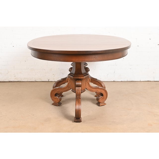 Thomasville Regency Walnut and Burl Wood Double Pedestal Extension Dining Table, Newly Refinished For Sale - Image 12 of 13