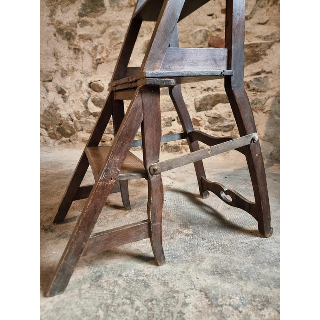 Wood Antique Metamorphic Library Step Chair in Beechwood, France, Early 20th Century For Sale - Image 7 of 18