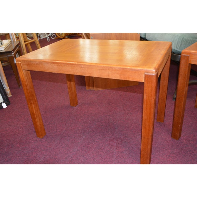 Pair Mobelfabrik Denmark Golden Solid Teak Wood Rectangular End / Side Tables - Mid Century For Sale - Image 14 of 17