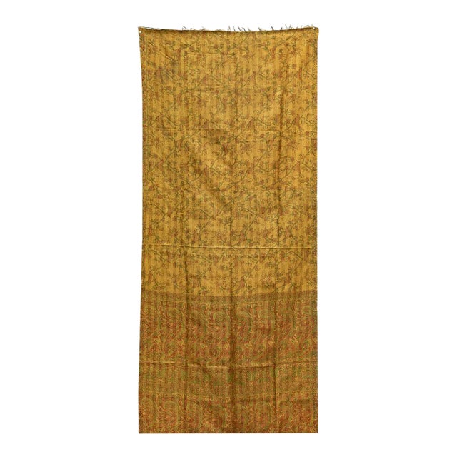 Mustard Gold Silk Kantha Reversible Throw For Sale