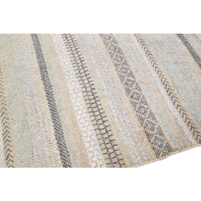 Modern Apadana's Safi Collection Handmade Stripe Designed Wool Rug For Sale In New York - Image 6 of 11
