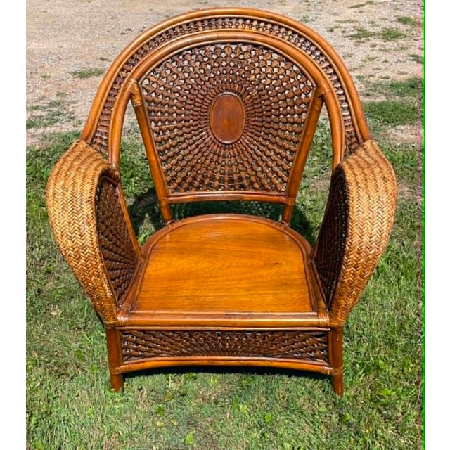 Late 20th Century Late 20th Century "Azteca" Woven Rattan Spiderweb Lounge Chairs Featuring Distinctive Sunburst and Web Patterns For Sale - Image 5 of 16