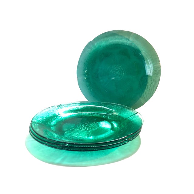 Vintage Forte Crisa Green Glass Plates- Set of 4 For Sale